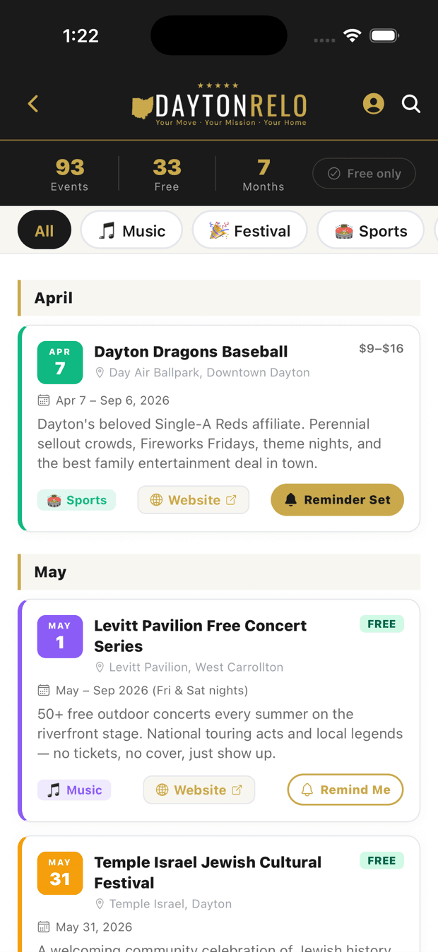 DaytonRelo app local events